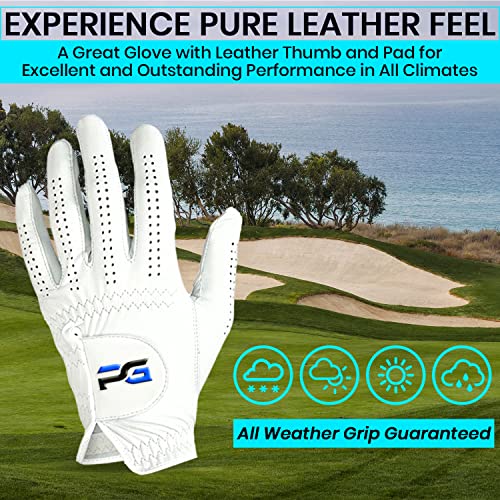PG Golf Gloves (5 Pack) Cabretta Leather, Premium Quality Mens Golf Gloves