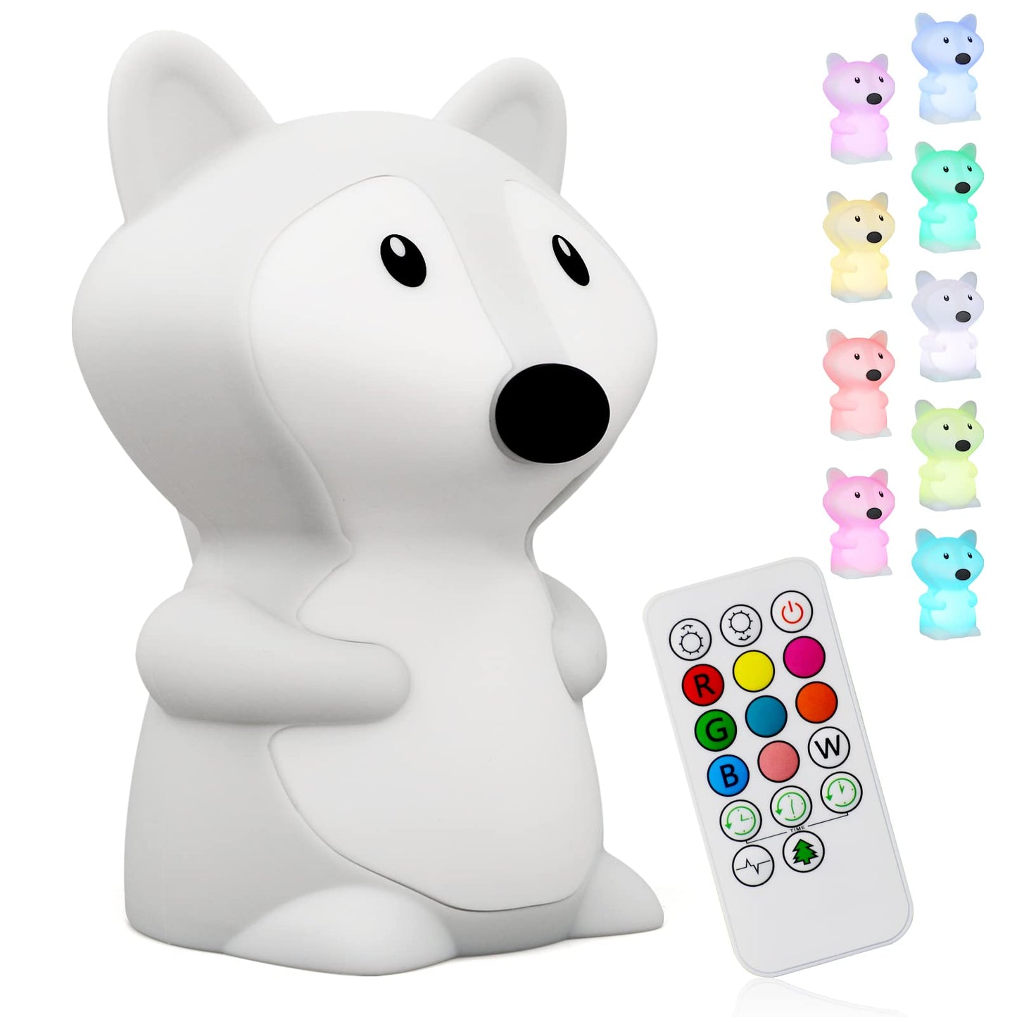 Shaarkmango Led Night Light - Portable Kids Desk Lamp, 9 Colors, Dimmable, Rechargeable, Soft Silicone, Fox Night Light