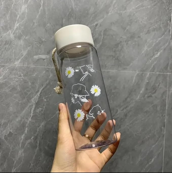 RAİL 500ml Small Daisy Frosted Plastic Cup - Creative Outdoor Water Cup, Portable Transparent Travel Tea Cup, Cute Water Bottle BPA Free