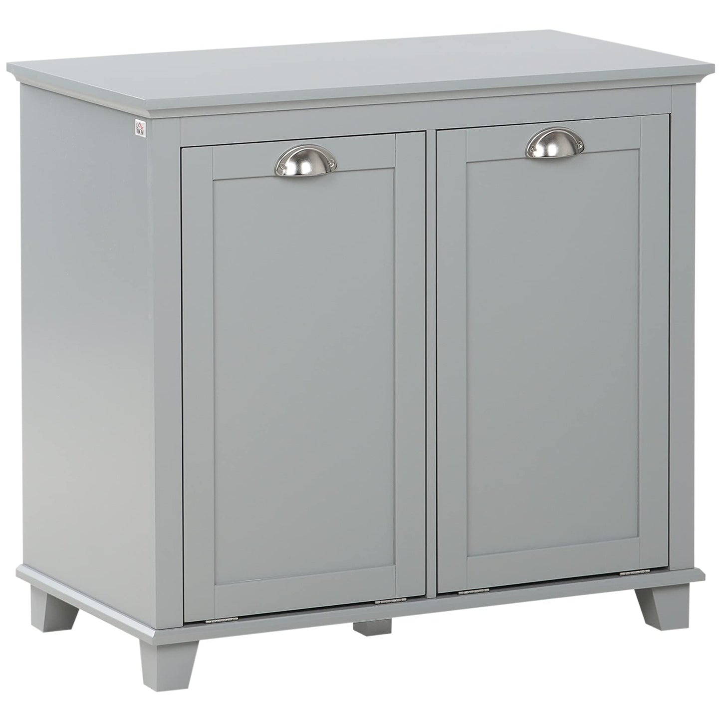 Tilt Out Laundry Sorter Cabinet, Bathroom Storage Organizer with Two Compartment Tilt Out Hamper, Gray