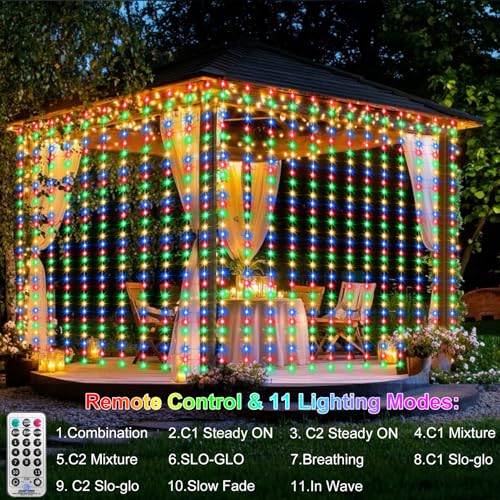 ZAIYW Curtain Lights 600 LED 20Ftx10Ft, Dual Color Changing Curtain Fairy Light Connectable with Timer Remote Waterproof f...