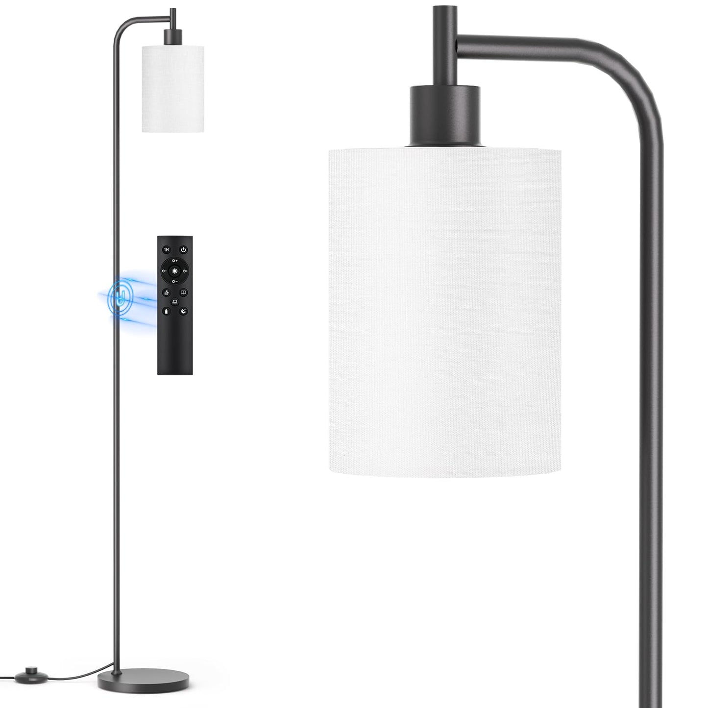 SIBRILLE Floor Lamp with Linen Shade, Dimmable, Remote Control, 9W LED Bulb, Modern Design, White, Model BP-F072