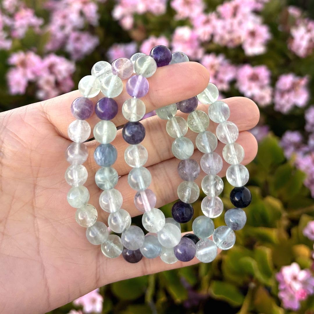 Adabele Real Natural Multicolor Fluorite Gemstone Beaded Bracelet 8.5 inch Stretch Chakra Healing Crystal Stone Jewelry Women Mo