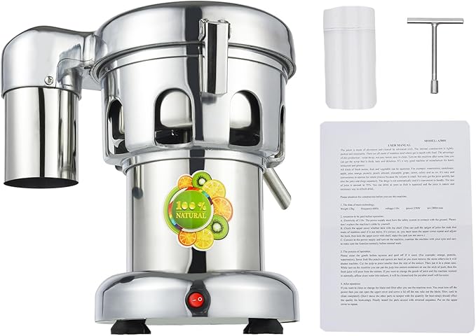370W Commercial Fruit Juicer, Slag Juice Separation Juicer Machine, 2.8L Stainless Steel Pure Juice Extractor, 2800RPM, Low Noise, Automatic Pulp Separator, for Home, Restaurant, Cafe