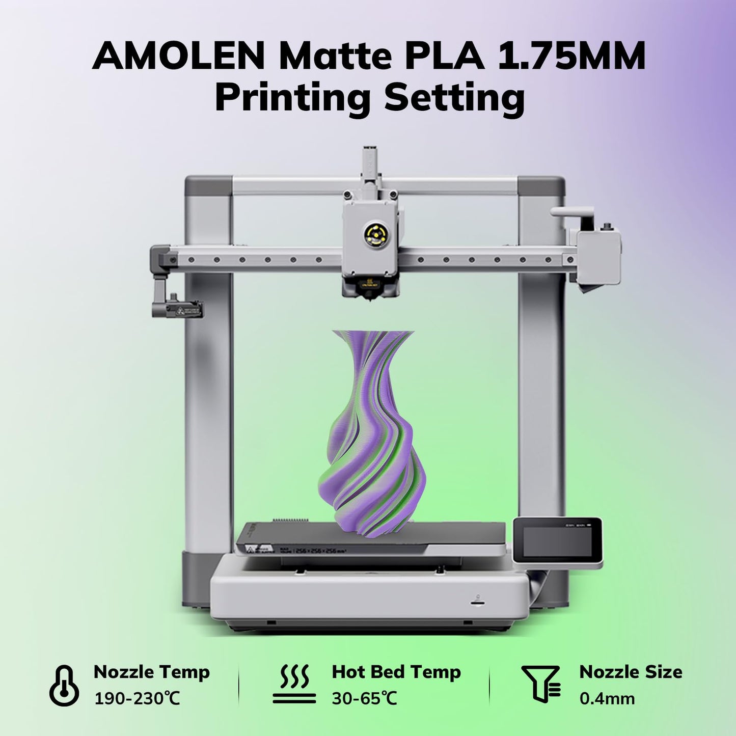 AMOLEN Matte PLA 3D Printer Filament - Dual Color Green Purple Filament, Smooth Finish Color Change 3D Printing Filament 1.75mm, 1KG/2.2lb
