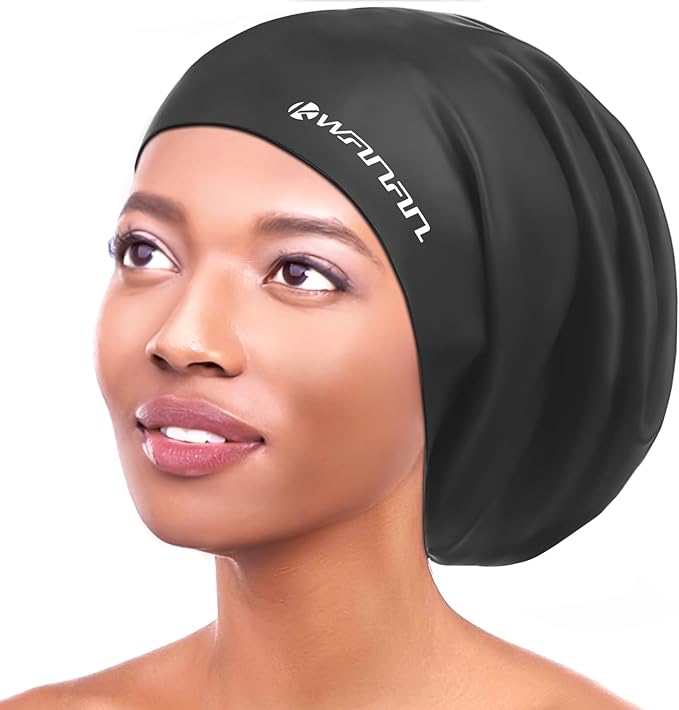 Extra Large Silicone Swim Cap for Long Hair and Protective Styles–Waterproof Swimming Cap for Men and Women with Dreadlock...