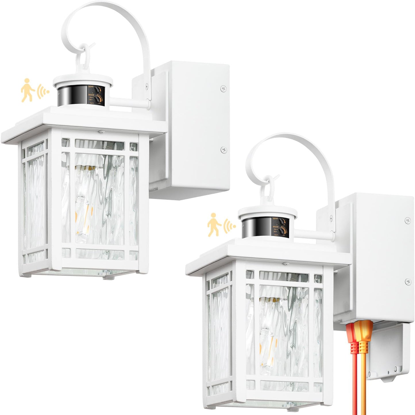 Opaxis Outdoor Wall Light With Gfci Outlet  2-Pack Motion Sensor Exterior Lighting Fixtures Wall Mount  White Front Porch Lantern Wall Sconce  Outdoor Garage Lights With Adjustable Sense Range