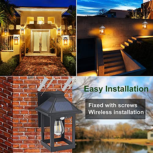 CYHKEE 2 Pack Solar Wall Lanterns Outdoor with 3 Modes, Dusk to Dawn Motion Sensor LED Sconce Lights IP65 Waterproof, Exte...