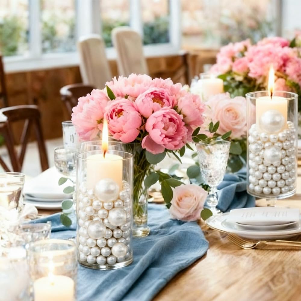 Pearl Beads No Hole Pearls for Crafting 180 Pcs Fake Pearls Bulk Faux Pearls for DIY Crafts Jewelry Making Vase Filler Floating Candle Wedding Birthday Party Home Decorations (Ivory, 8/10/14/20mm)