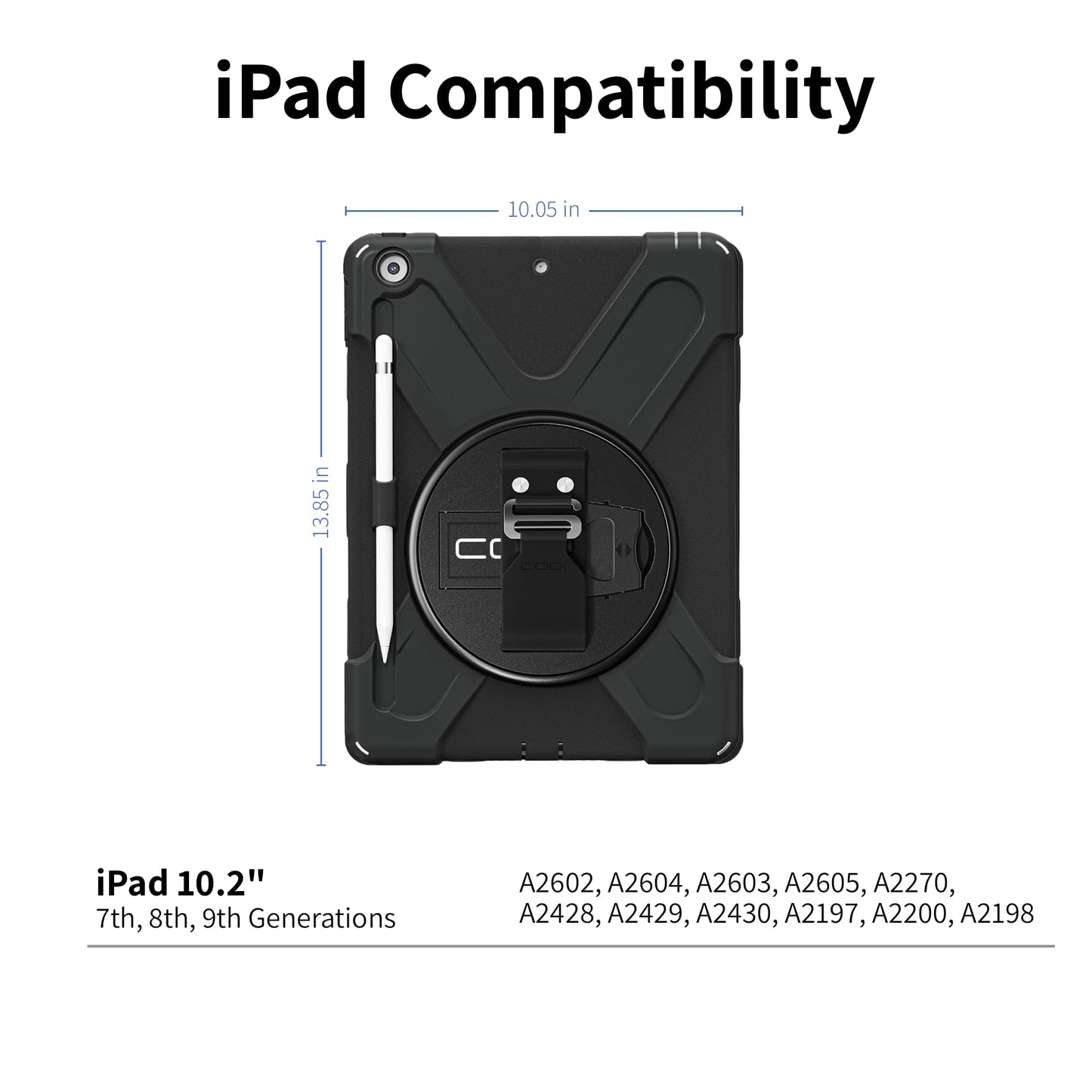 Codi Rugged Ipad 10.2 Case For 9Th, 8Th, 7Th Gen - Shockproof Protective Cover With Kickstand, Hand/Shoulder Strap, Screen Bumpe