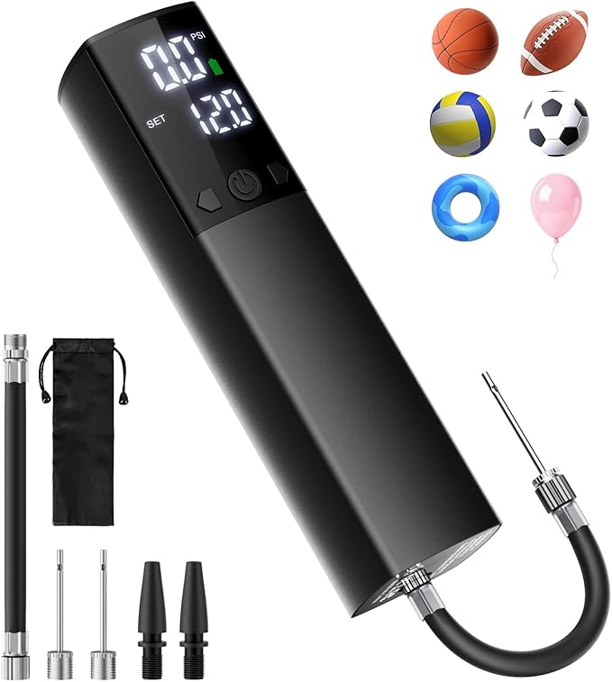Electric Ball Pump,Smart Air Pump Portable Fast Ball Inflation with Accurate Pressure Gauge and Digital LCD Display for Ba...