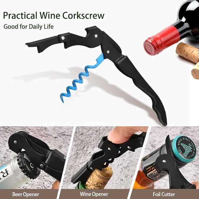 Wine Opener Waiter Corkscrew, Professional Wine Key for Servers, Bartender with Foil Cutter, Manual Wine Bottle Opener Double Hinged (5, Black Orange)