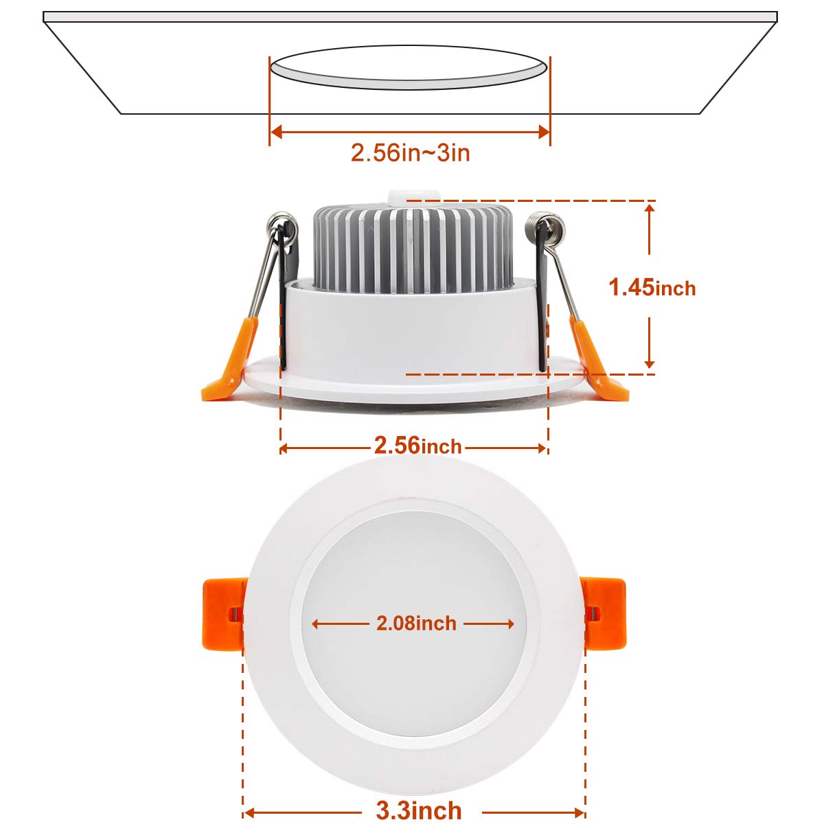 YGS-Tech LED Recessed Lighting Downlight 5W, 5000K Daylight White, 3 Inch, Plastic, 4 Pack