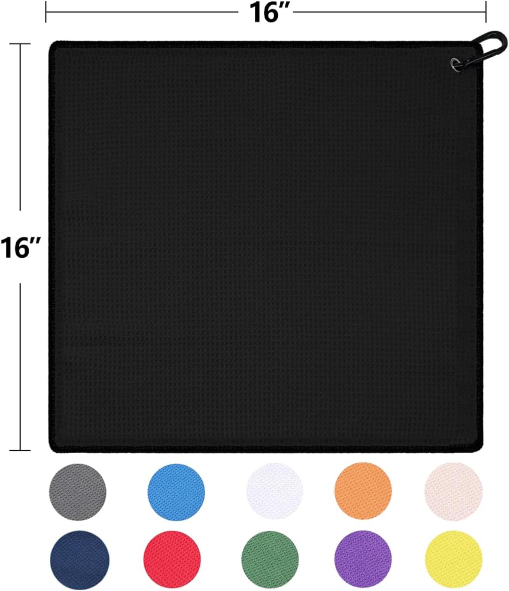 ATTRACTIVE Golf Towels, Microfiber Waffle Pattern Towels - Golf Club Brush with Cleaning (2 Blue Towel+Black Brush)
