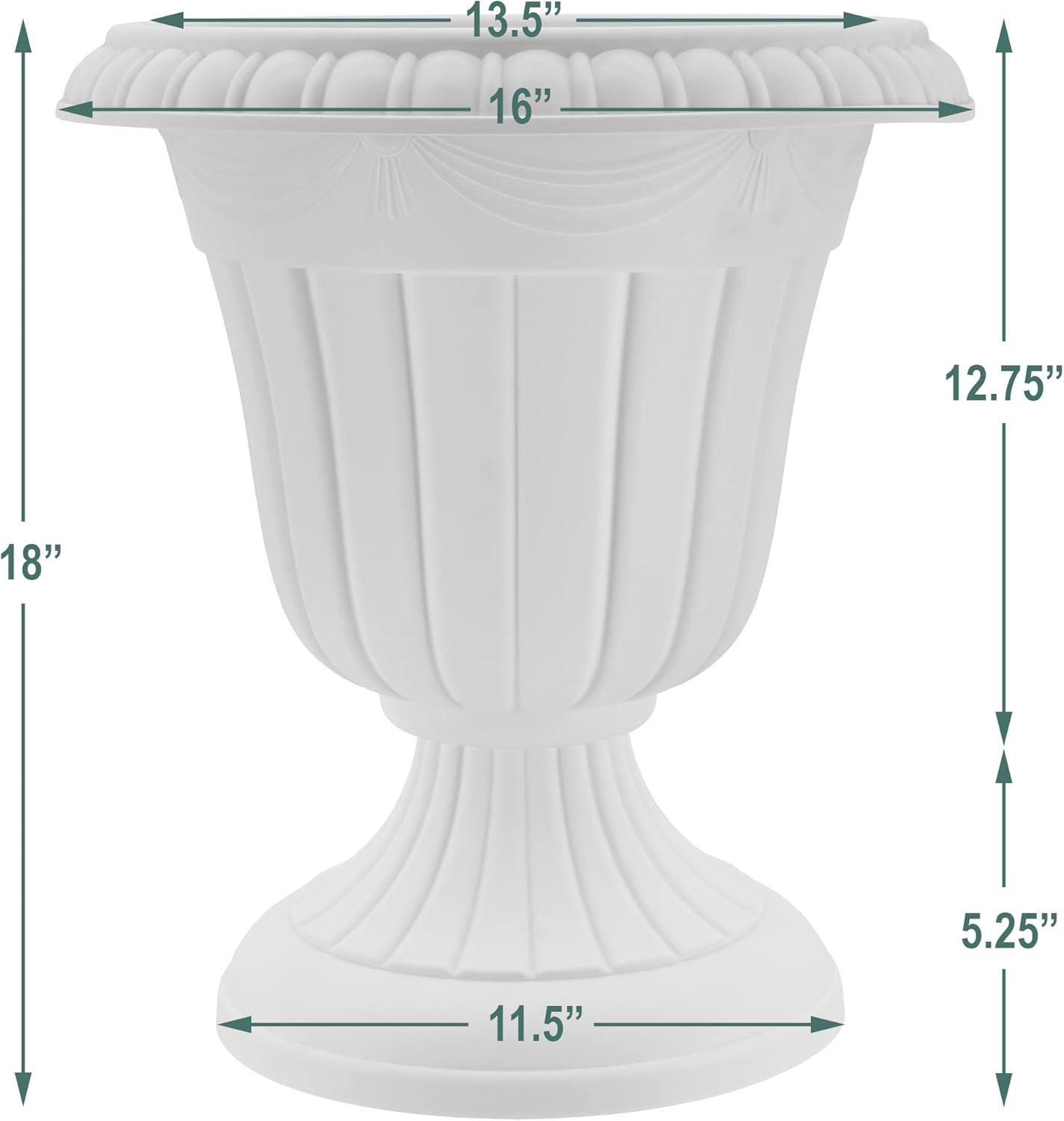 PL00SL Classic Traditional Plastic Urn Planter, Indoor/Outdoor Garden Plant Pot Garden Décor, 16” x 18”, Brushed Silver