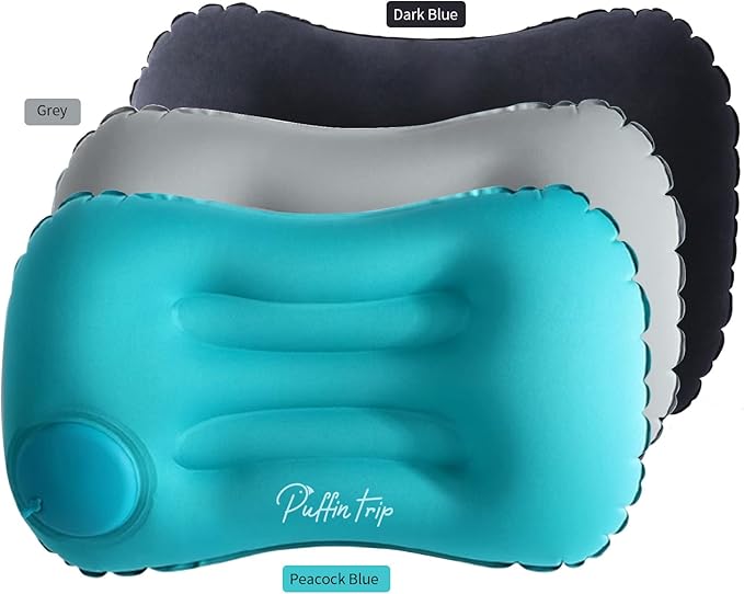 Ultralight Inflatable Travel Pillow Press to Inflate Compressible Ergonomic Neck and Lumbar Support While Camping Driving Sleeping Peacock Blue