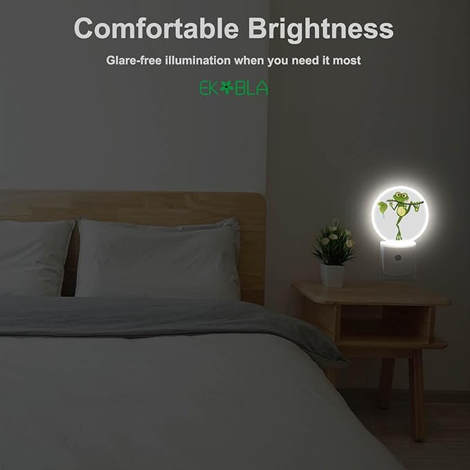 EKOBLA Frog Night Lights Plug into Wall Frog Holding Green Leaf Fun Plug-in Nightlights Home Auto Sensor LED Dusk to Dawn Light for Bedroom Bathroom Kitchen Corridor