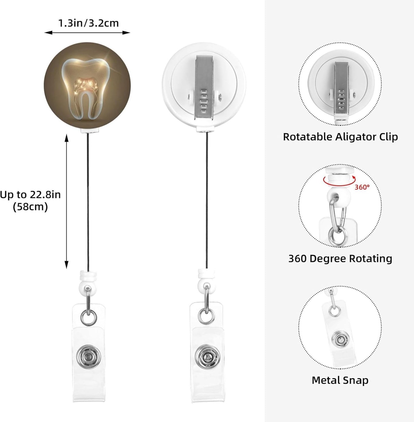Tooth Dentistry Dental Dentist Badge Reels Retractable Badge Holder with Clip for Id Name Tag Office Worker Student Teacher Nurse Doctor