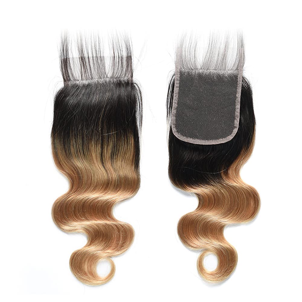 Ombre Lace Closure 4X4 Transparent Lace 14 Inch Free Part With Baby Hair Body Wave Closure For Women Pre Plucked Natural Hairlin