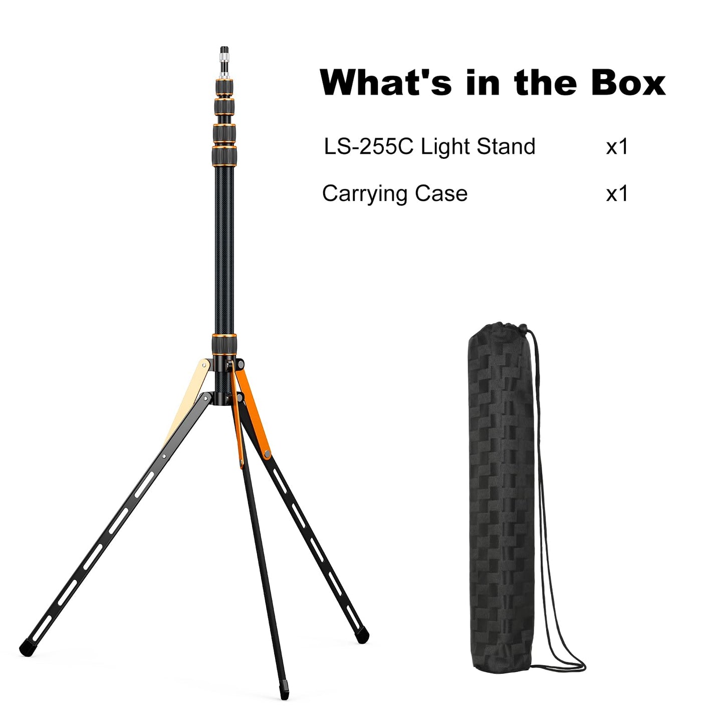 Carbon Fiber Extendable Travel Light Stand 7.2ft / 2.2m Sturdy Light Weight Portable Tripod Light Stand with Carry Bag for Photography Studio Outdoor Shooting Speedlight Flash Reflector Ring Light