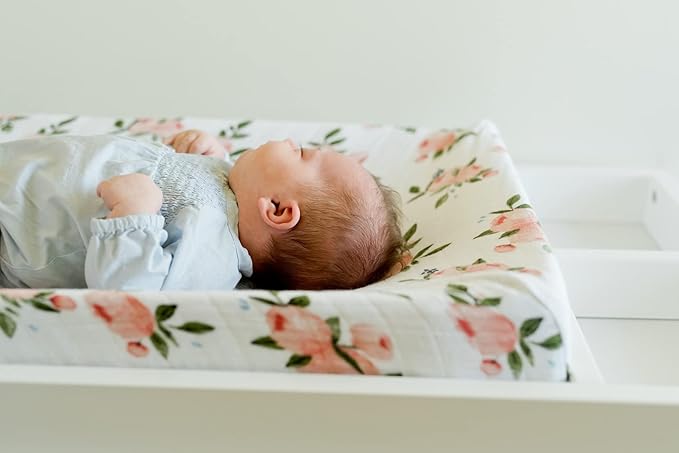 Little Unicorn Premium Changing Pad Cover | Extra Soft & Breathable Muslin Fabric (Watercolor Roses)