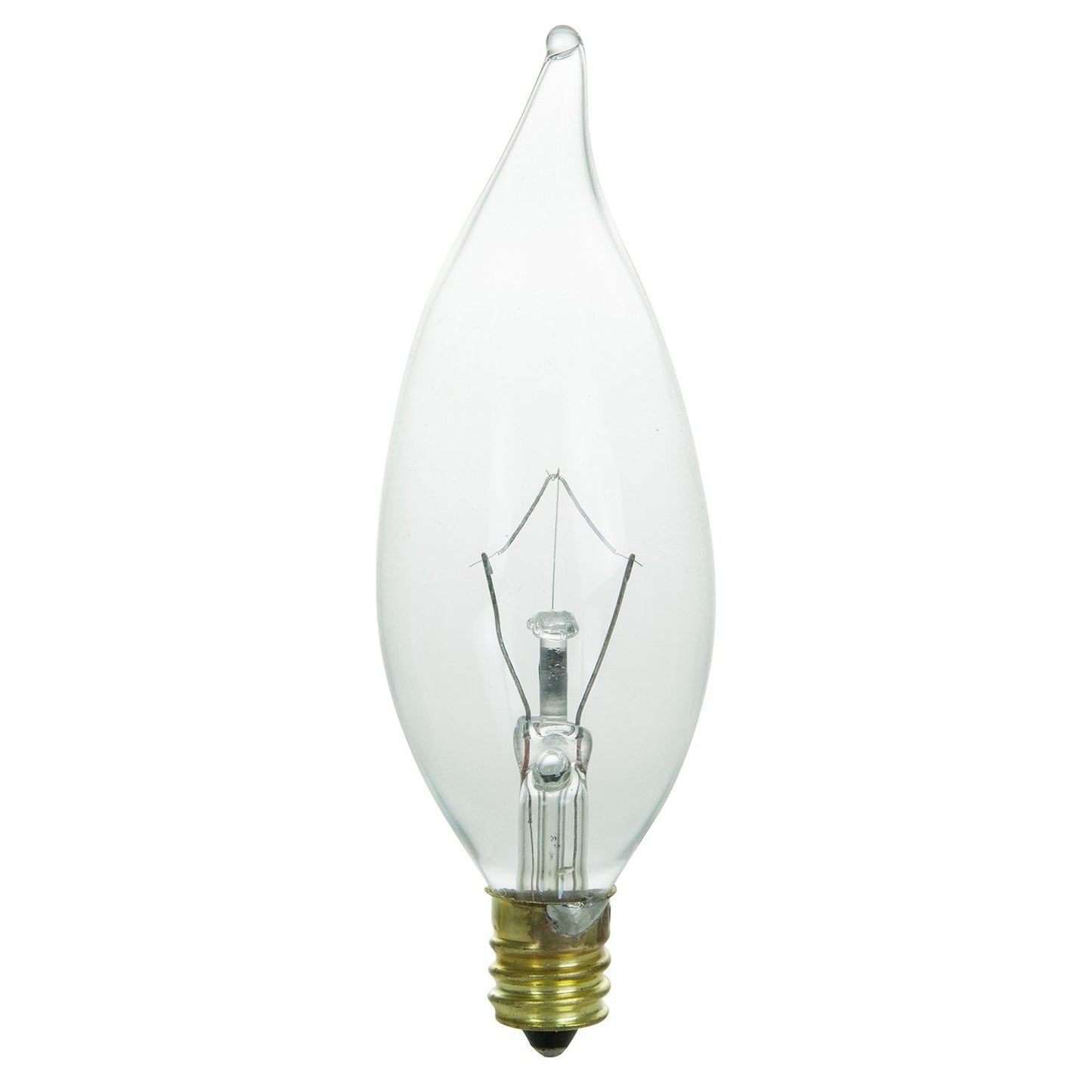 Sunlite Flame Tip Chandelier Light Bulbs, E12 Candelabra Base, 120V, Dimmable, 2600K Warm White, Glass, 1 Pack