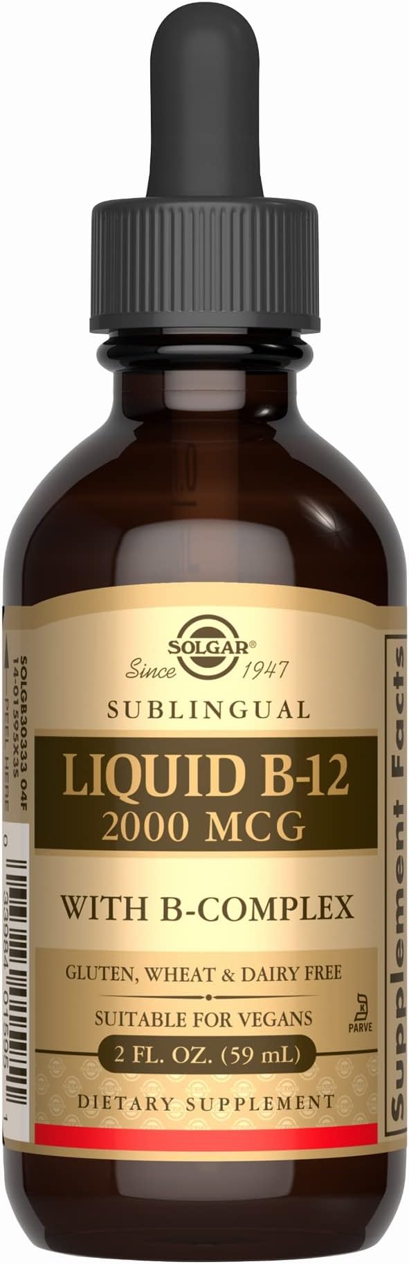 SOLGAR Liquid B-12 with B-Complex - 2 fl oz - Supports Energy, Immune & Nervous System Health - Vegan, Kosher, Gluten Free