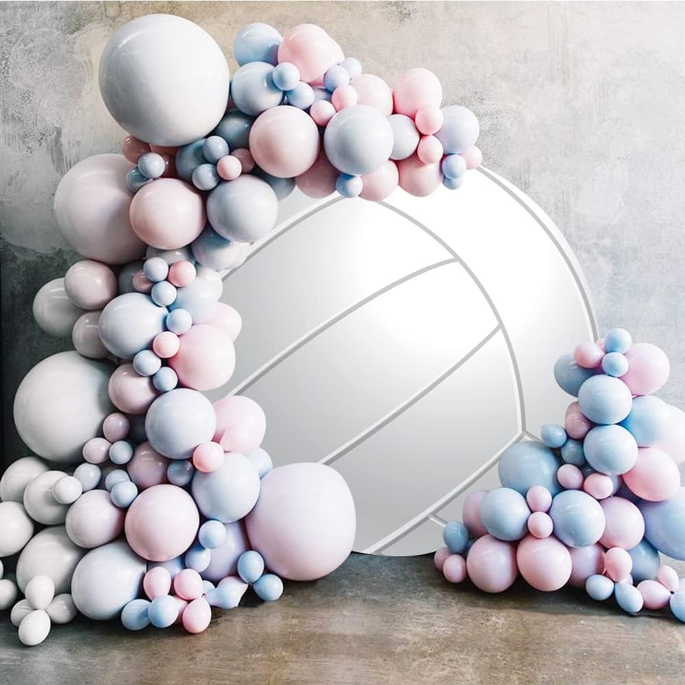 Leyiyi 5x5ft Abstract White Volleyball Round Backdrop Cover Polyester Outdoor Sports Themed Photography Background Volleyball Party Photo Backdrop Boys Girls Birthday Party Deecorations Banner