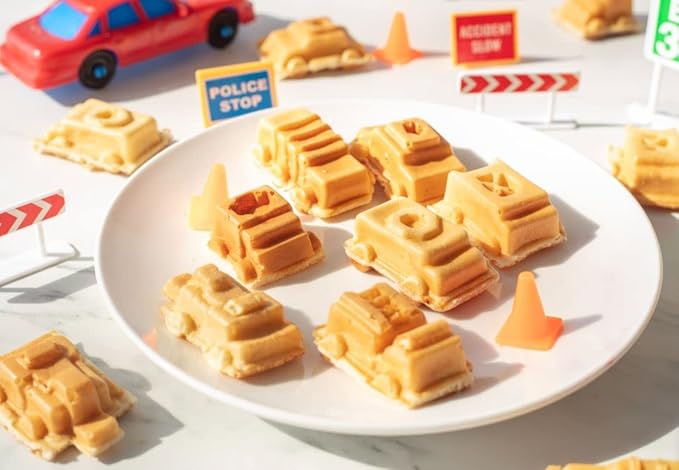 Cars & Trucks Mini Waffle Maker - Make 7 Different Vehicles- Police Car Firetruck Construction Truck & Automobile Shaped Pancakes- Electric Nonstick Iron with Recipe Guide, Fun Kid or Adult Xmas Gift