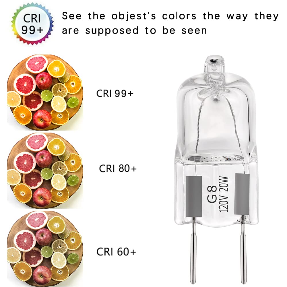 EKSAVE G8 Halogen Light Bulbs 20W 120V G8 Base 2Pin T4 JCD Type 2700K for Microwave Oven Replacements,for Candle Warmer Light Bulbs, Wax melt Bulbs(Pack of 6)