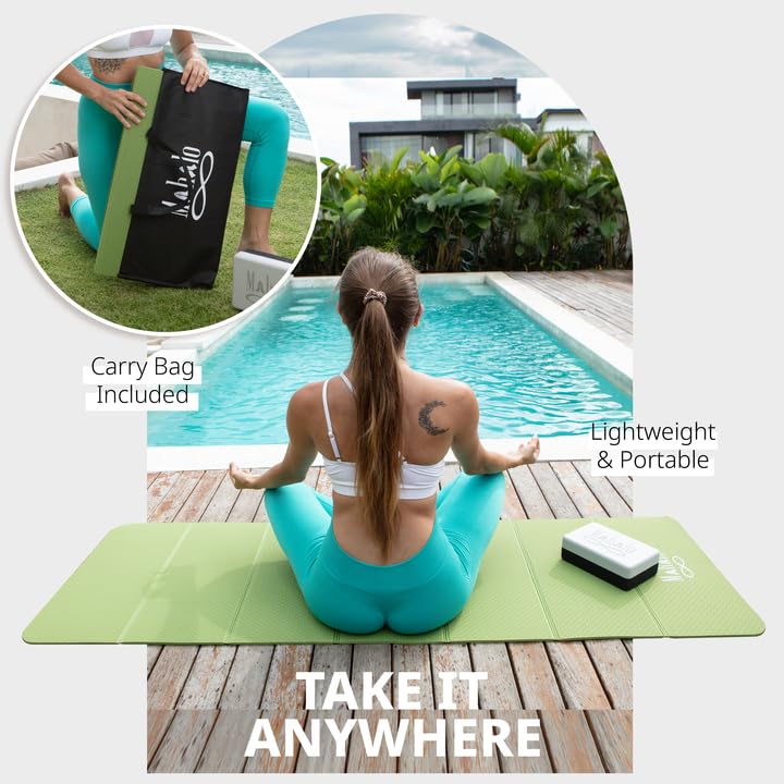 Foldable Yoga Mat + Carry Bag, 6mm 7-fold Workout Mat, Easy to Store, Anti-Slip Folding Exercise Mat for Yoga, Pilates, Ho...