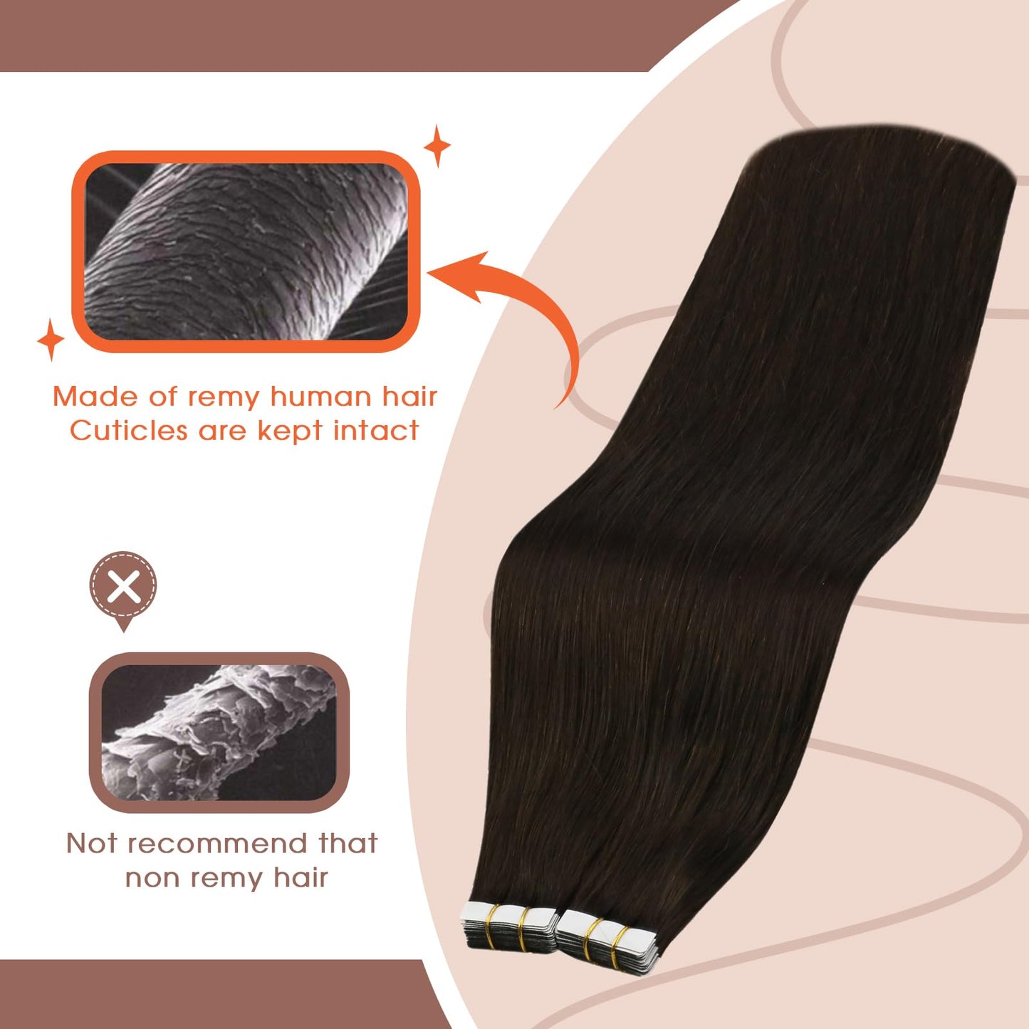 Sunny Hair Tape in Hair Extensions Real Human Hair Invisible Remy Hair Extensions Tape ins for Women Darkest Brown 12 inch 20G