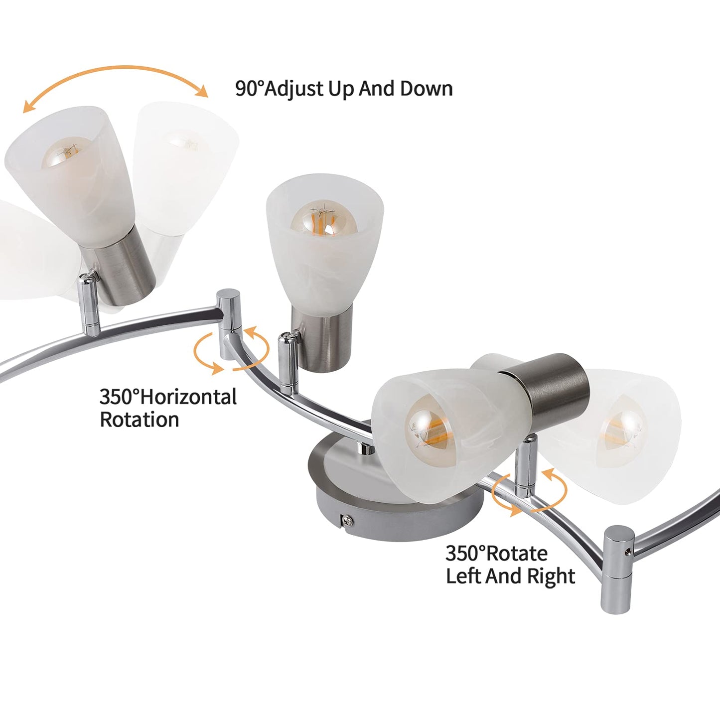 Hibay Led Ceiling Light Fixture  Adjustable 6-Light Track Lighting Kit  Modern Kitchen Spotlight With Glass Lampshade For Living Room Bedroom Hallway  E12 Base (Bulbs Not Included