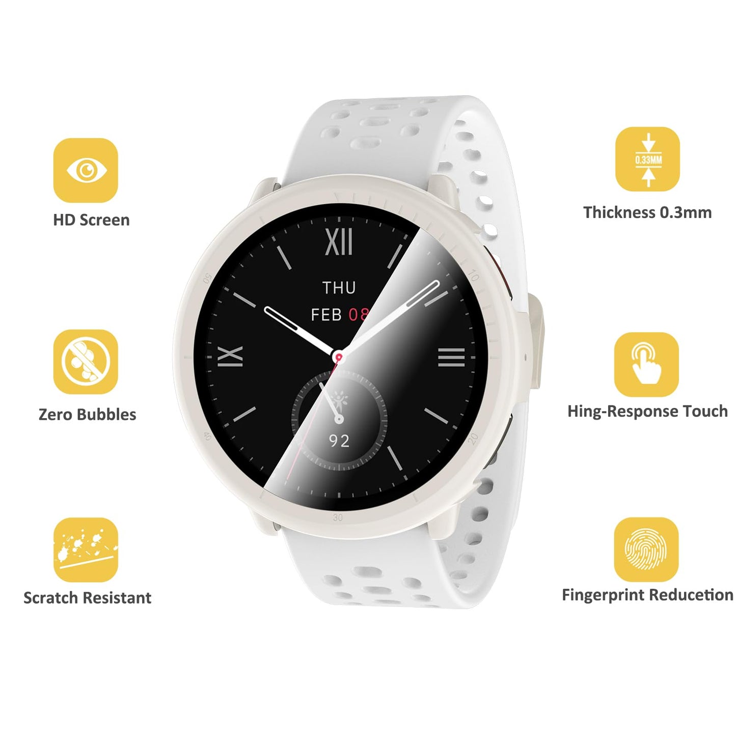 Wd&Cd 2 Pack Case Compatible For Amazfit Active 2 White+Clear, Hard Pc Case With Tempered Glass Screen Protector Compatible With