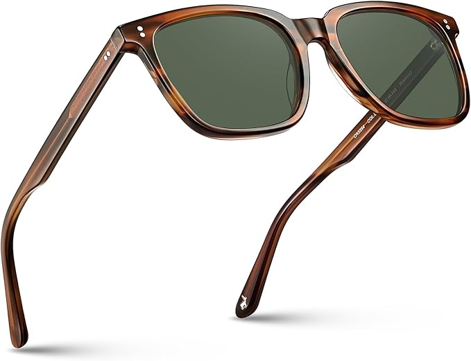 CARFIA Acetate Polarized Sunglasses for Men UV400 Protection Classic Retro Square Shades Driving Glasses