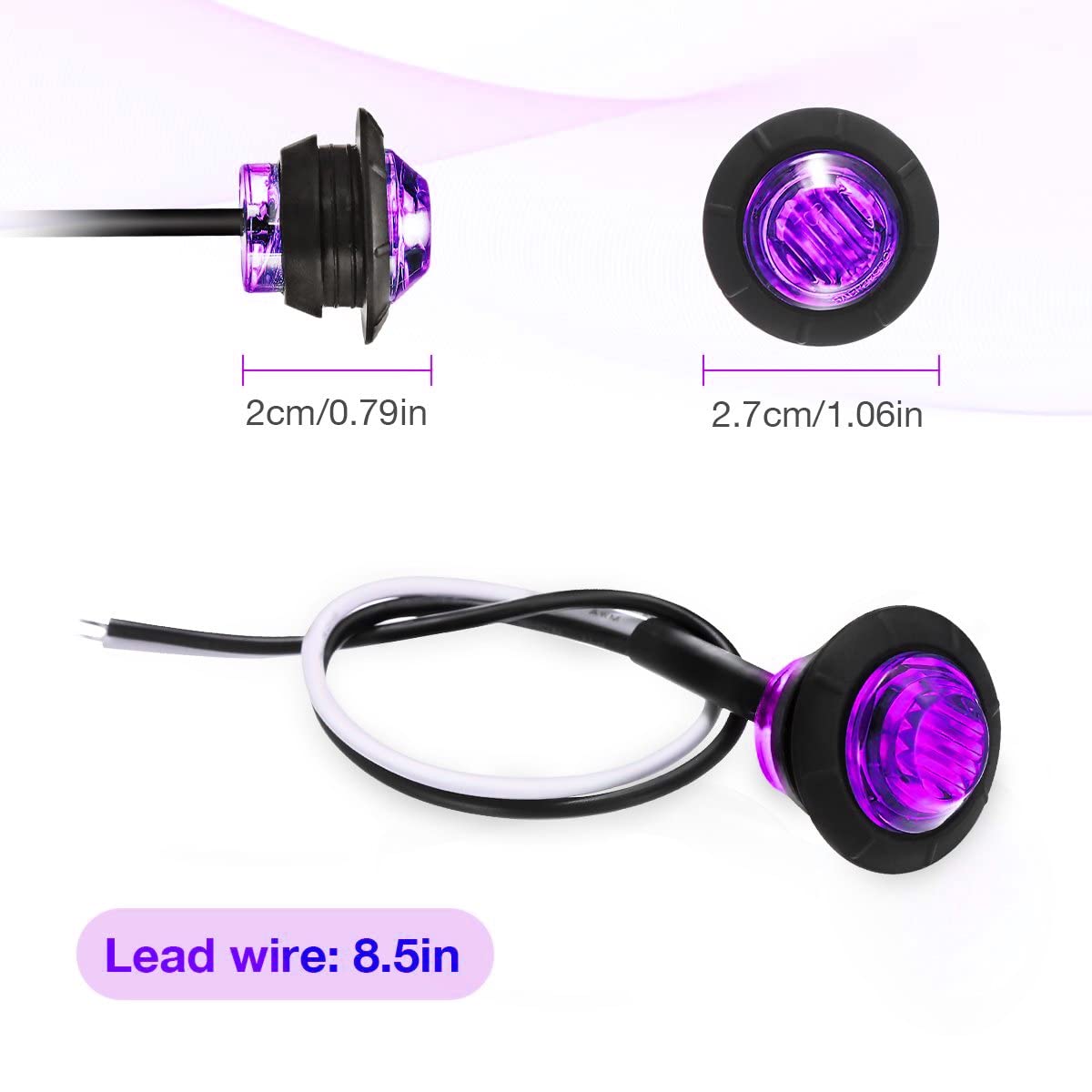 KEING Mini Round LED Marker Lights - 10 Pack, 12V, Waterproof, Purple for Trailer, Truck, Bus, ATV, RV, 5 Years Warranty