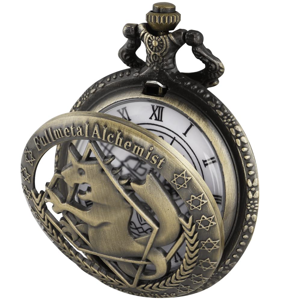 Tiong Anime Pocket Watch with Chain for Cosplay Pendant Accessories with Gifts Box(Bronze White)