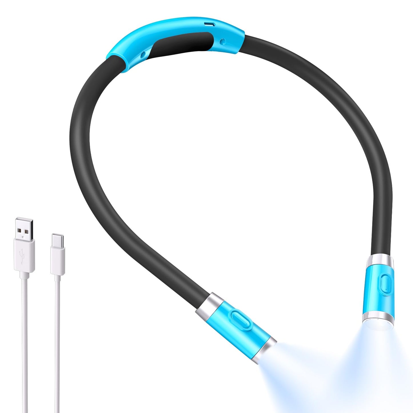 LUXJET LED Neck Lamp, Rechargeable Book Light, 4 LED Bulbs, 3 Brightness Levels, Cold White, Light Blue, Model ORF-Necklight-Blue