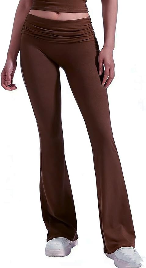 YETOWA High Waisted Ruched Yoga Flare Pants for Women Soft Stretch Casual Lounge Trousers with Flared Legs