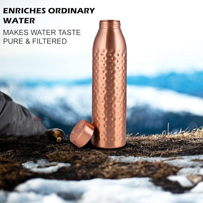 Copper Water Bottle 1Liter - Gift Box of 3, Hammered, an Ayurvedic vessel made from pure copper - helps you drink more water, with many health benefits