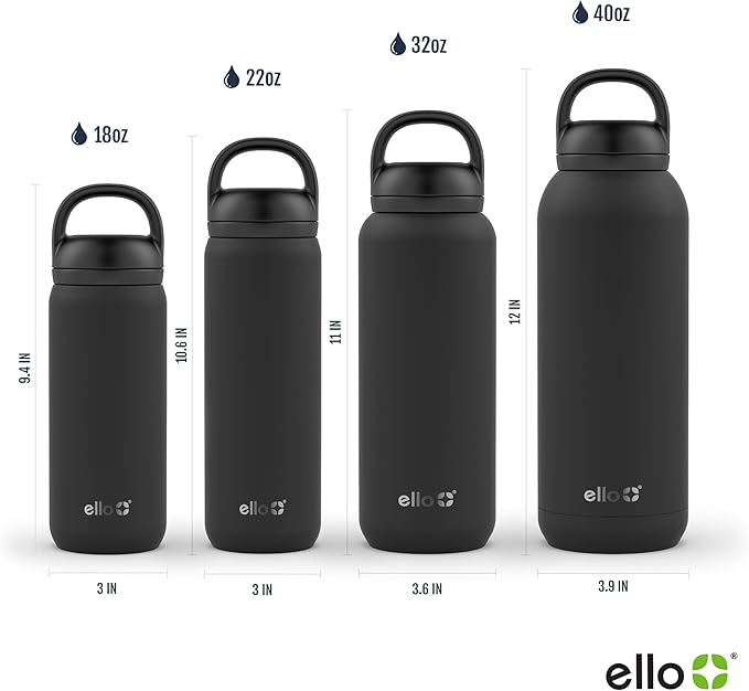 Ello Cooper 40oz Stainless Steel Water Bottle with 2 Lids Chug and Straw | Leak Proof | Double Walled and Vacuum Insulated | Built in Carry Loop | Dishwasher Safe | Sage