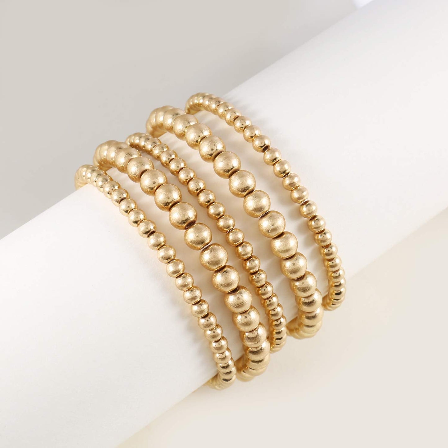 Badu Worn Gold Bead Bracelet for Women Worn Gold Plated Bead Ball Bracelet Stretchable Elastic Hypoallergenic Bohemian Stackable