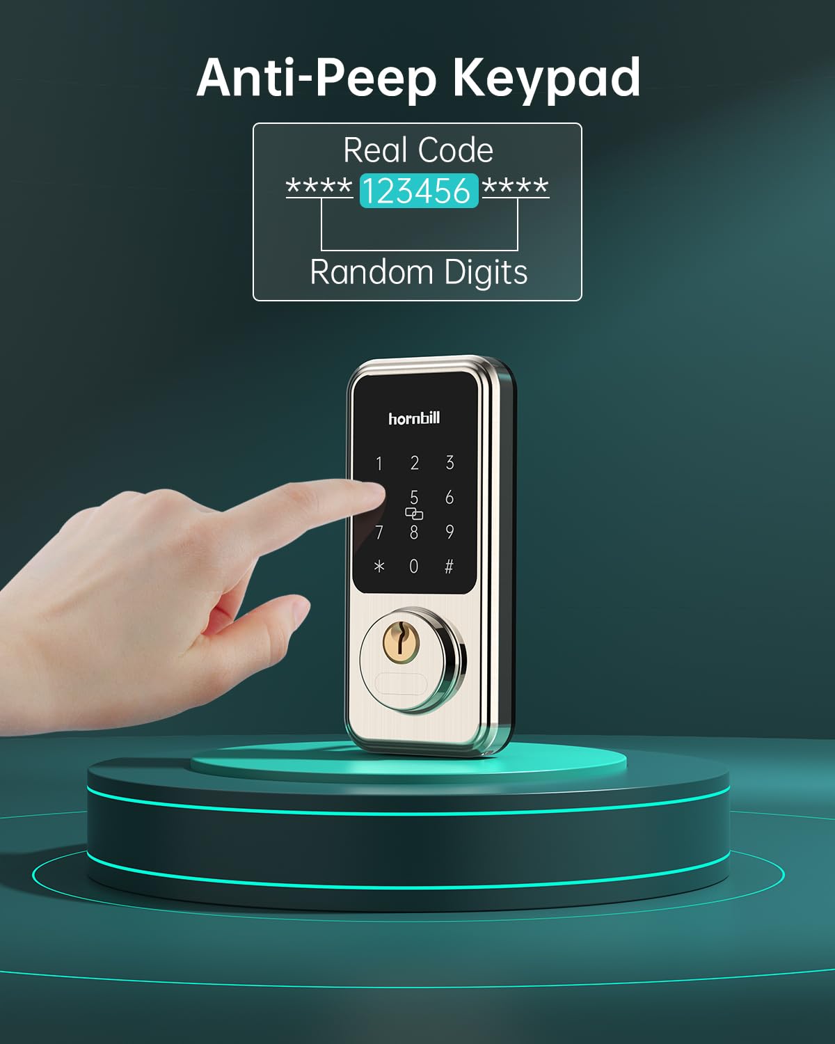 Smart Locks for Front Door, Hornbill Keyless Entry Door Lock Deadbolt with Handle Set, App Control, Touchscreen Keypad, Bluetooth Keyfobs Code Unlock, Satin Nickel