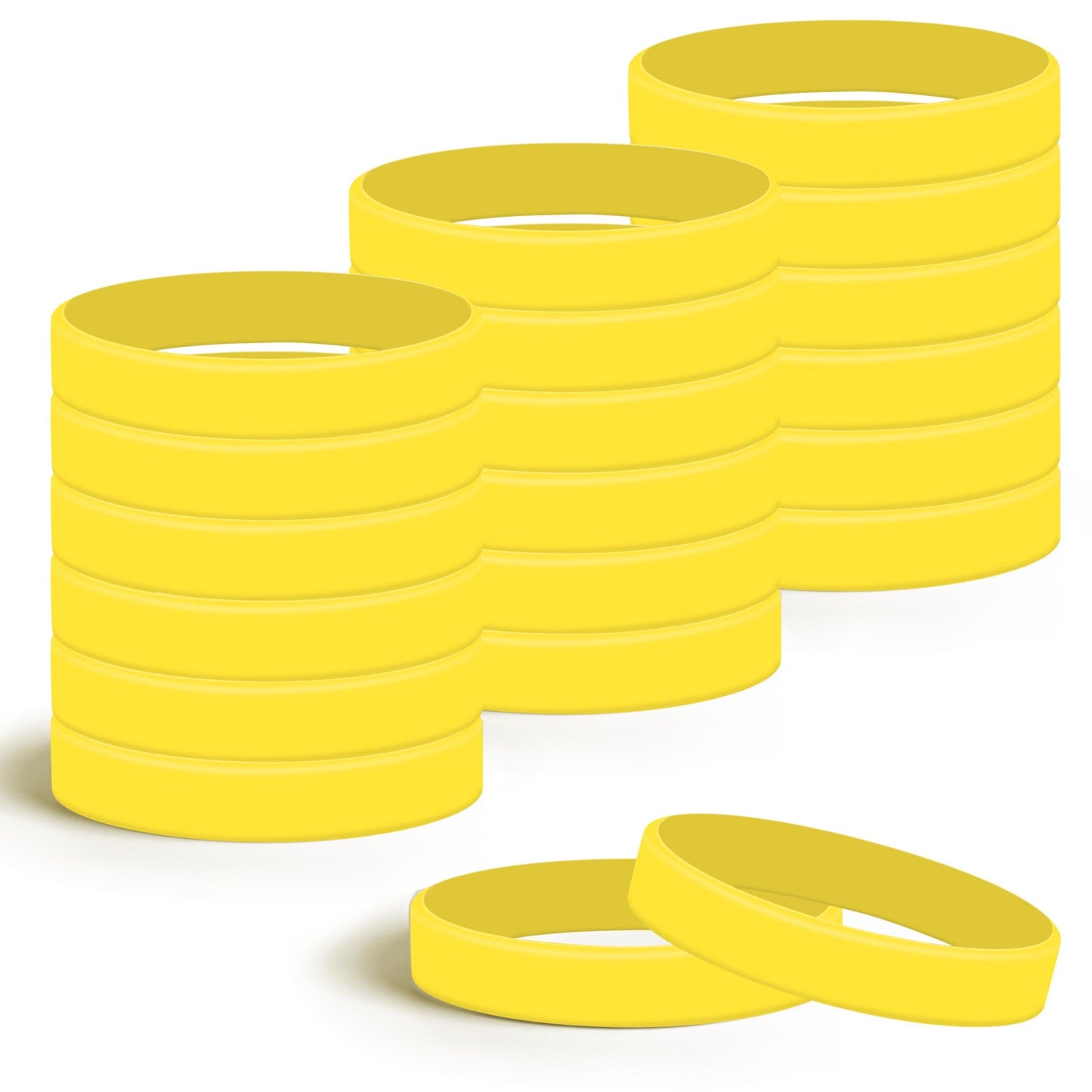 Lesnala 24Pcs Yellow color blank silicone bracelet Solid color rubber wristbands Stretch wristbands for events Men Women Teen Ga