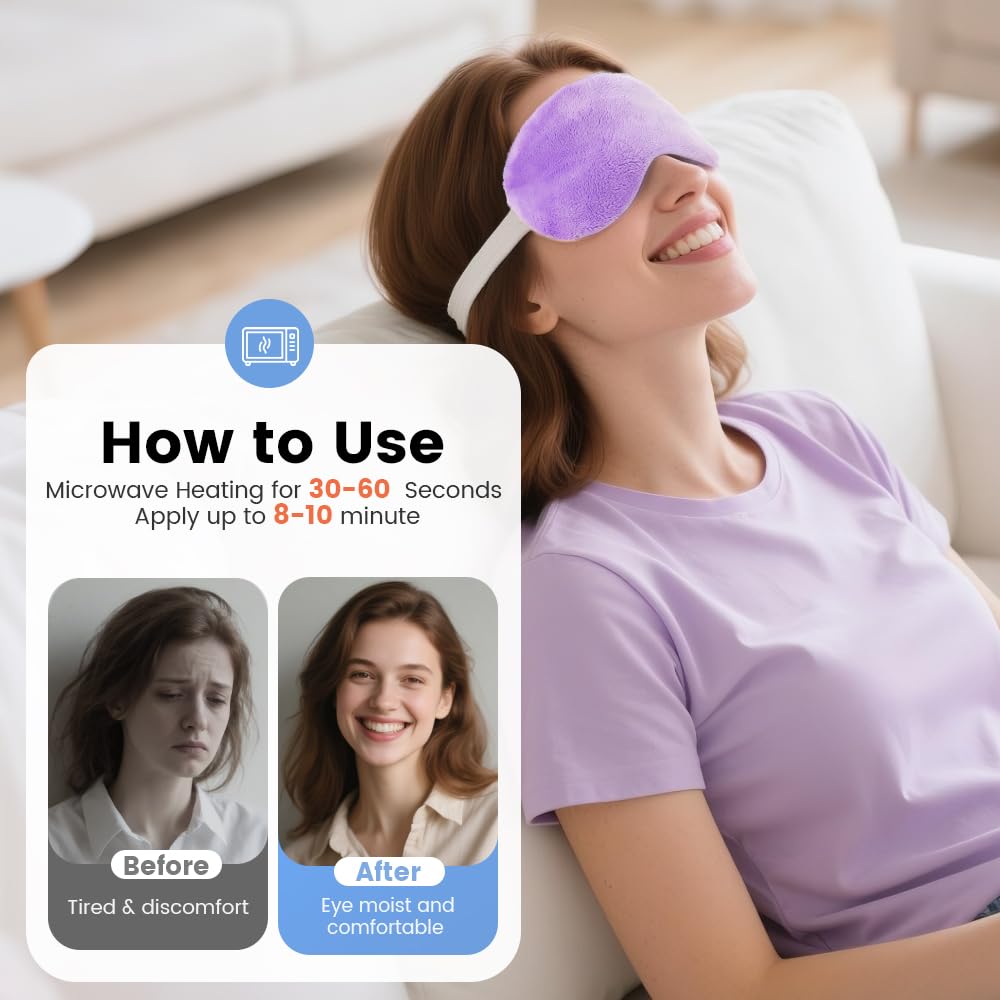 Microwave Heated Eye Mask, Steam Warm Compress for Dry Eyes, Work with Relieve, Blepharitis & Stye Treatment (Purple)