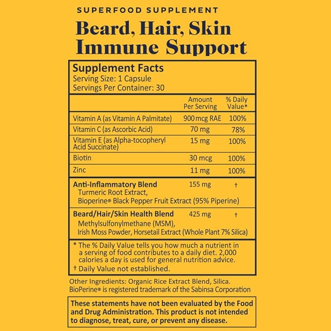 Scotch Porter Superfood Supplement | Beard, Hair, Skin and Immune Support | Formulated with Non-Toxic Ingredients, Free of Parabens, Sulfates & Silicones | 30 Capsules – 3 Pack