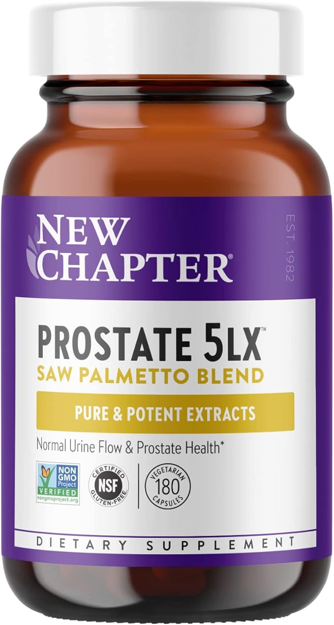 New Chapter Prostate Supplement - Prostate 5LX™ with Clinical Strength Saw Palmetto + Fermented Selenium for Men’s Wellness - 180 ct Vegetarian Capsule