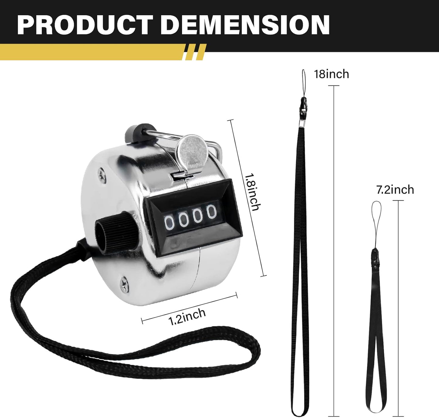 3 Pack Hand Tally Clicker Counter 4 Digit Display Mechanical Palm with Metal Finger Ring for Coaching, Knitting, Lap, Fishing, Golf and Row Sport with 2-Nylon Lanyard (Black White Silver)