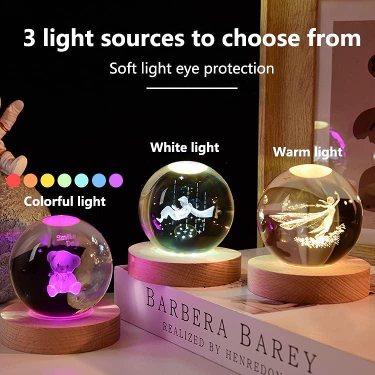 Crystal Ornament Ball with Custom Photo LED Night Light, Glowing Night Light for Home Decorations, Best Gift for Christmas/Birthday/Mother's Day