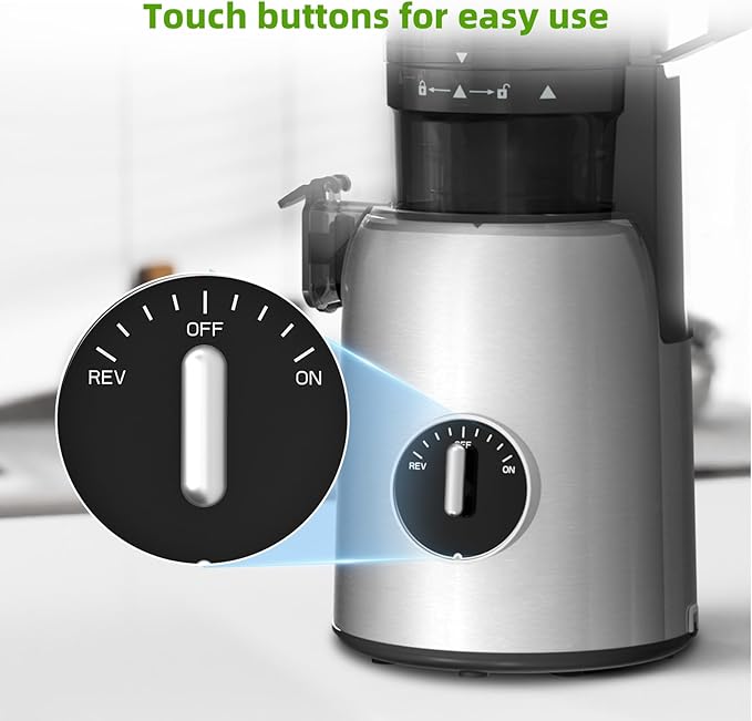 Crzoe 300W Cold Press Juicer with a 5.4 Wide Feed Chute for Whole Fruits and Vegetables,Vintage knob,Slow Masticating juicer, Easy to Clean and High juice Yield,Cylindrical body,Stainless Steel